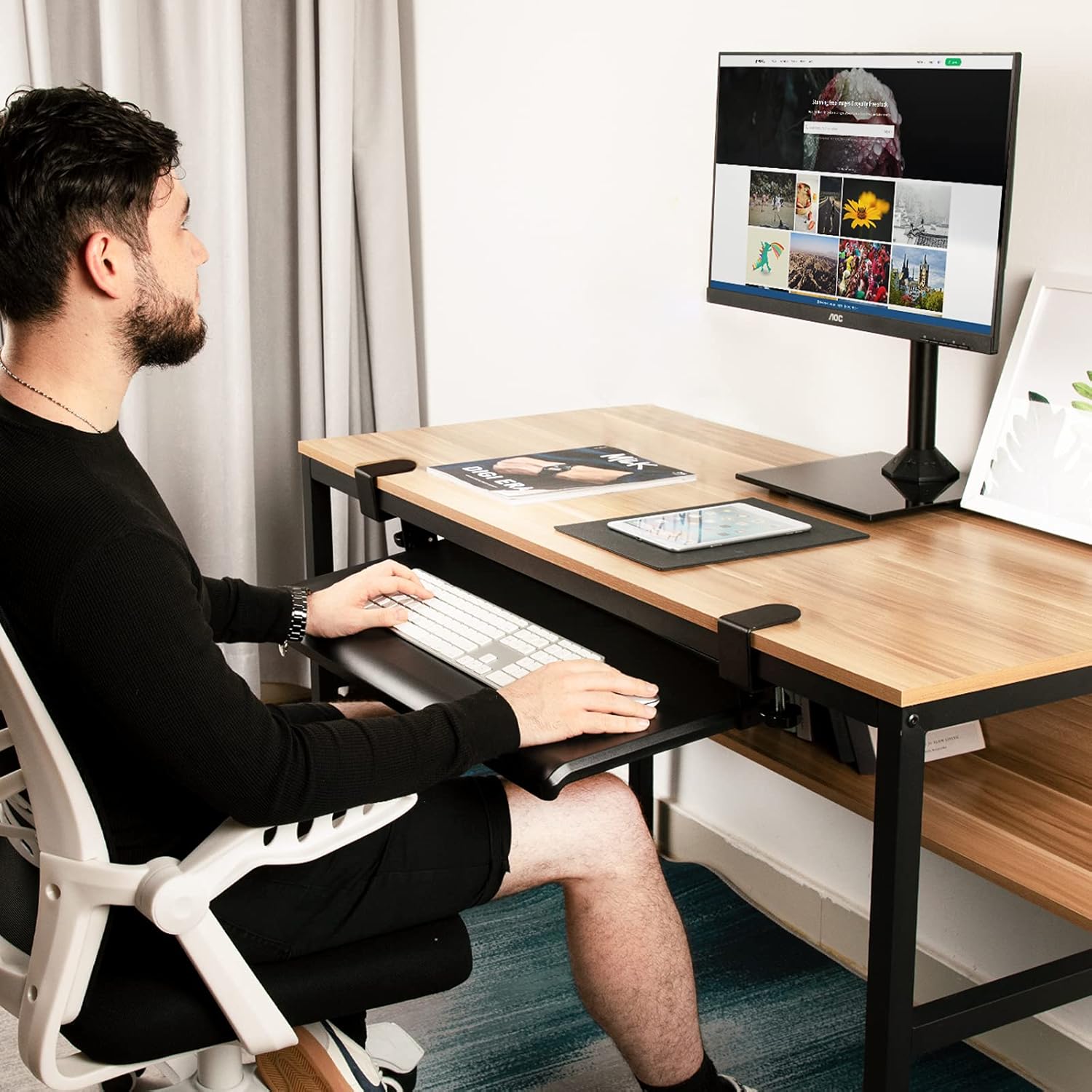 HUANUO Keyboard Tray Under Desk with C Clamp-Large Size, Steady Slide Keyboard Stand, No Screw into Desk, Perfect for Home or Office : Office Products