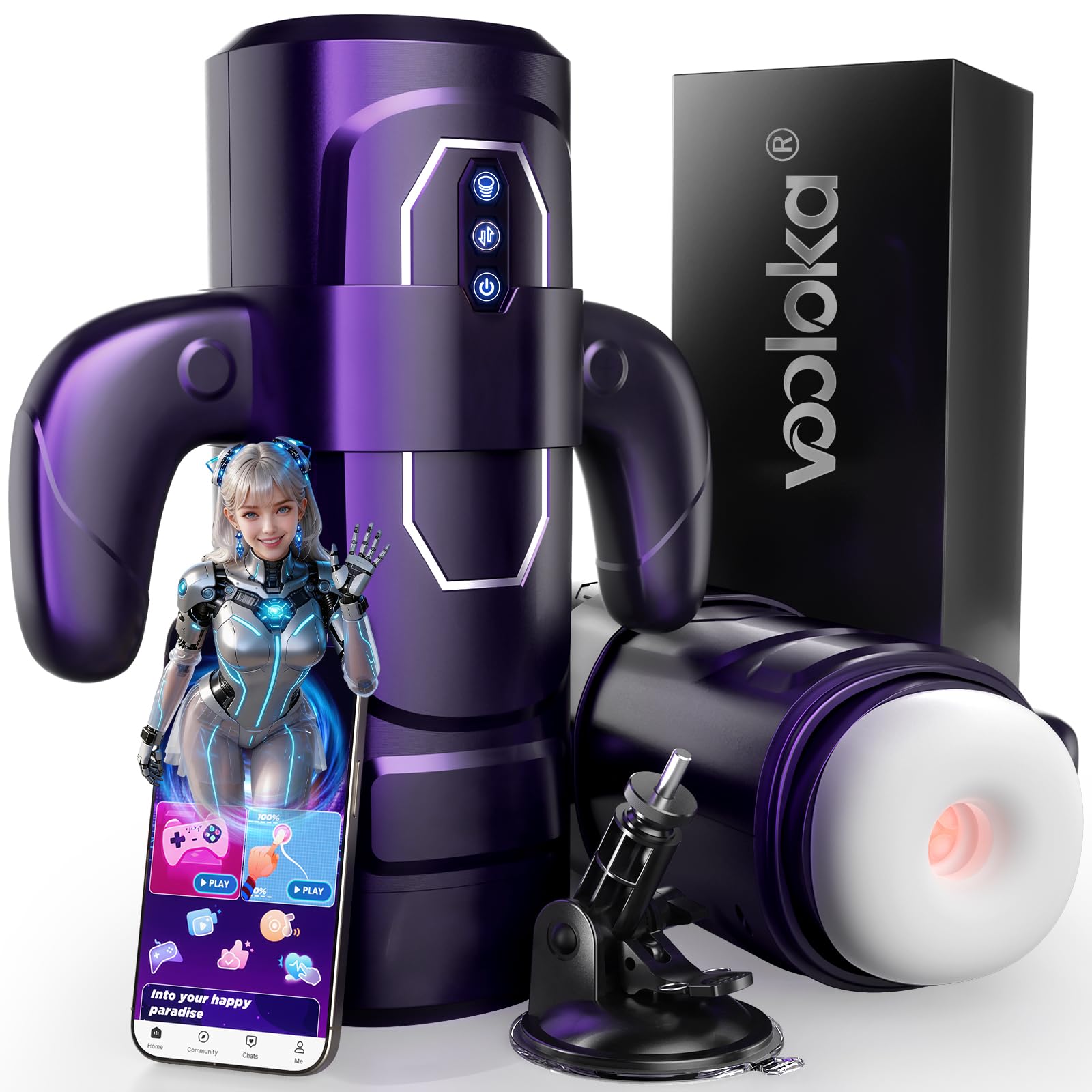 Vooloka Male Masturbator Sex Toys for Men, AI Sync Game-Cup with 6 Thrusting 3 Sucking 9 Vibrating, 300g Soft Silicone Sleeve Hands-Free Suction Base, Masterubaters Sex Toyscouples for Man Stroker
