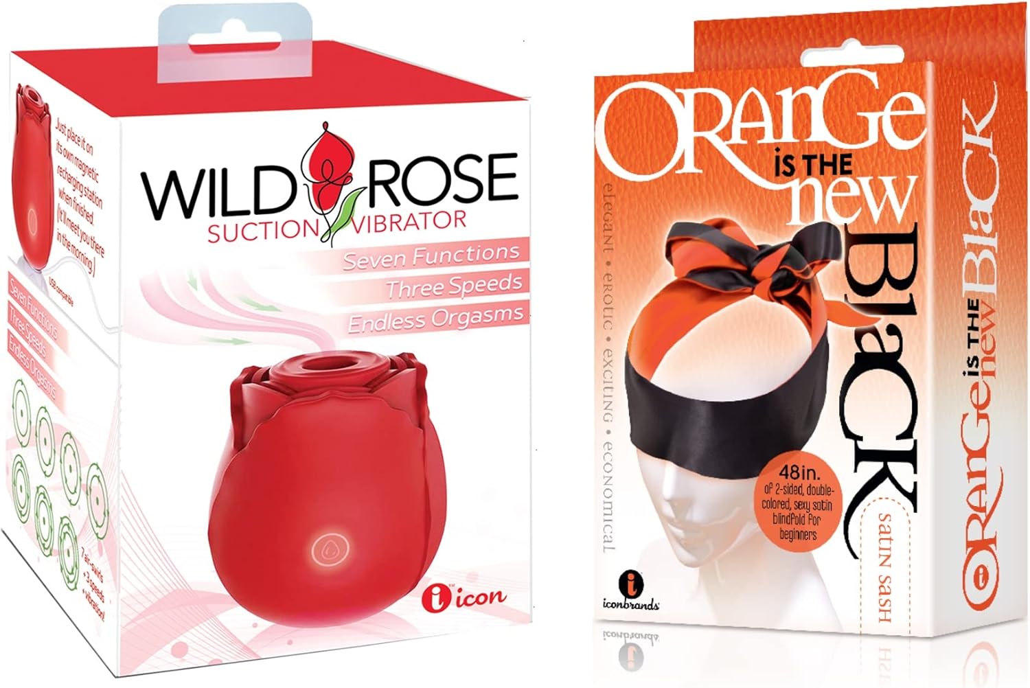 Sexy Gift Set Bundle of Classic Wild Rose and Icon Brands Orange is The New Black, Satin Sash, Reversible Blindfold/Restraint