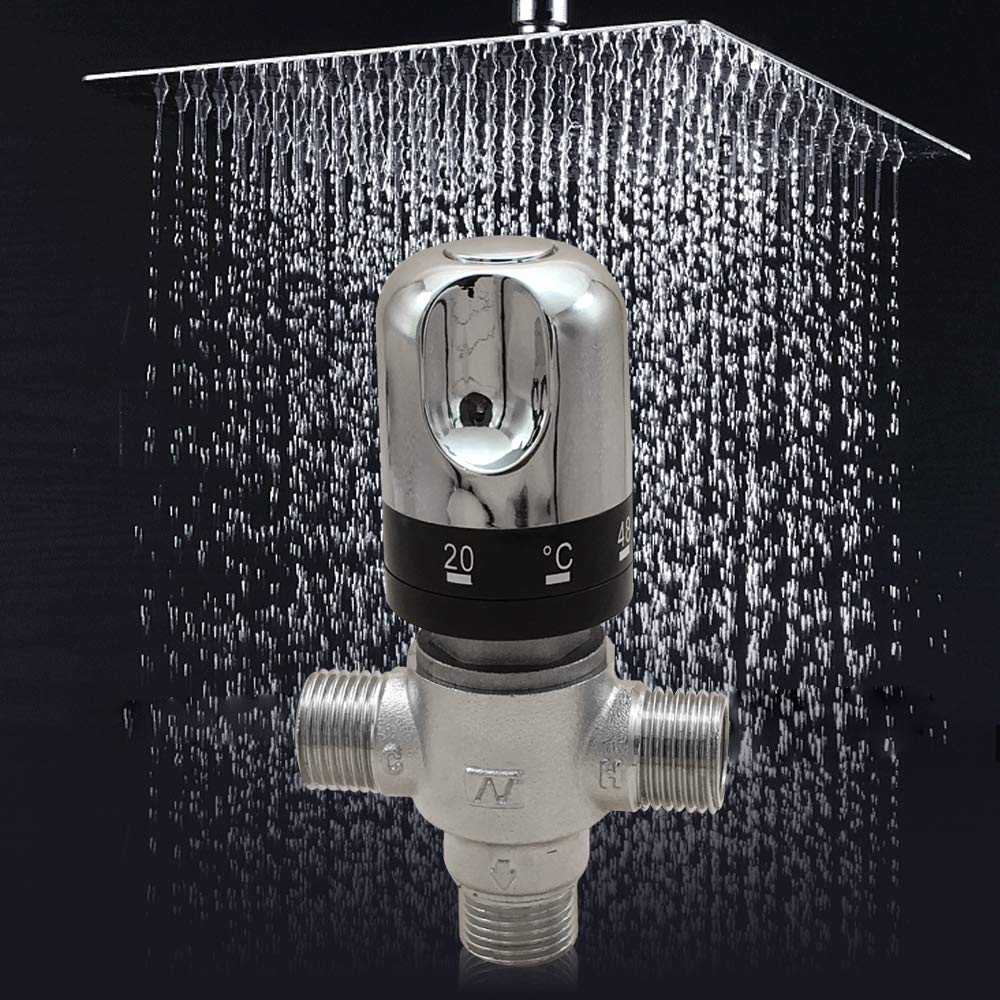 Válvula mezcladora termostática, válvula mezcladora de agua fría y caliente de 3 vías, válvula mezcladora de agua G1/2", mezclador de agua doméstica, 20 – 55 °C, protección contra