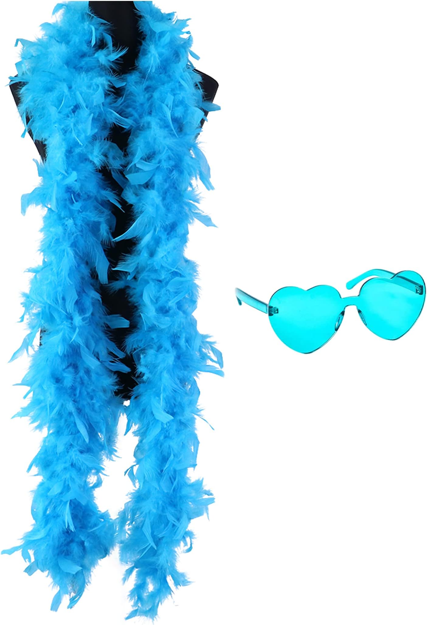 db11 Colorful Feather Boas, 6.6ft Feather Boa for Women for Dancing Wedding Party Cosplay Halloween,with Heart Rimless Sunglasses
