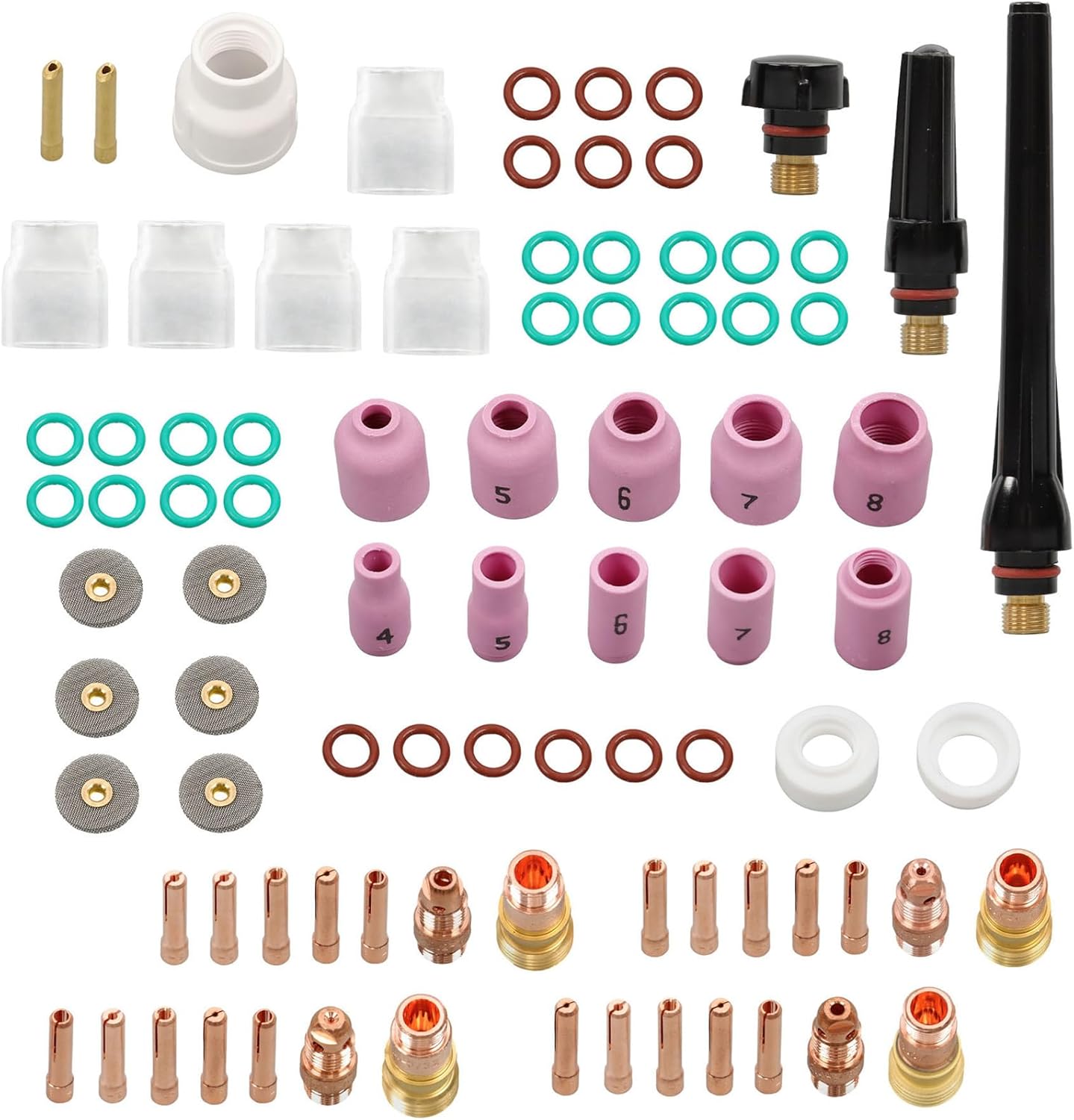 87PCS TIG Welding Torch Repair Kit – Stubby Gas Lens, Alumina Nozzles, Glass Cups for WP-17/18/26 – Welding Nozzle and Collet Set for DIY and Professionals