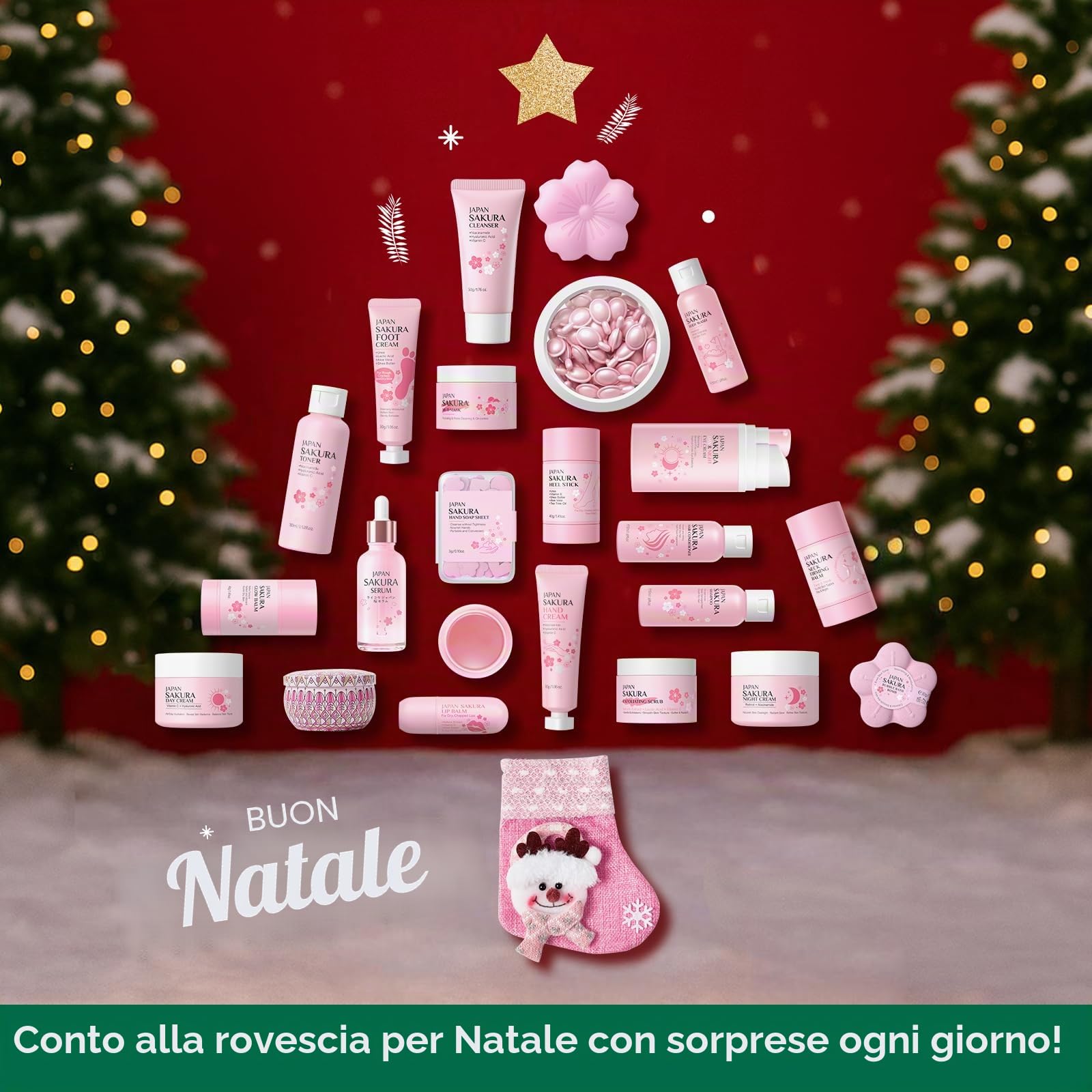 Calendario Avvento Beauty Skincare, 24 pezzi Natale Calendario Avvento, Sakura Set Cura Della Pelle Viso Donna, Calendario Natale Beauty per Donne, Ragazze e Teenager