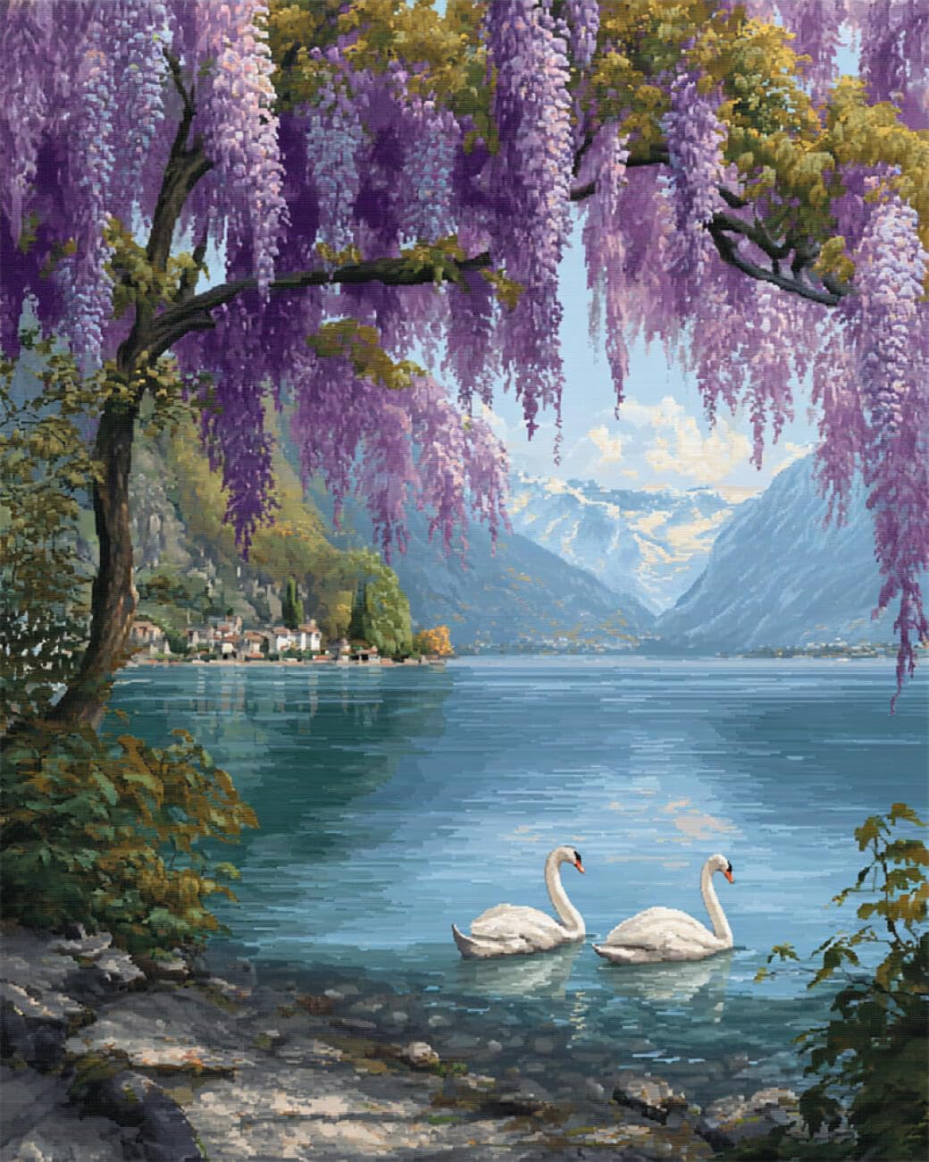 AYAOYANGGO Animal DIY Embroidery Beads Set Swans and Scenery Cross Stitch Needlepoint Handcraft Tapestry Kit Beaded Stitching Pattern 3D Embroidery Set 60x80cm