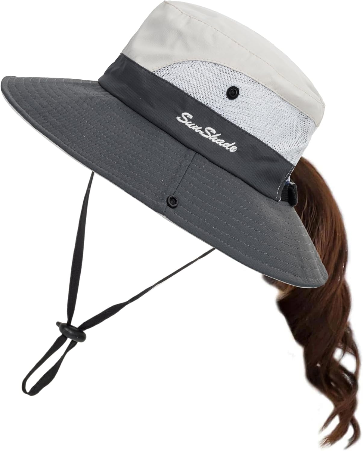 Sun Hat for Women Summer UV Protection Beach Hat Wide Brim Mesh Bucket Fishing Hat with Ponytail Hole Foldable Packable Hat