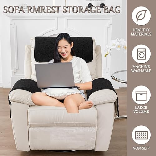 Miniatura 2 de Funda para reposabrazos, protector de silla reclinable, protector de muebles deslizante, bolsillo de almacenamiento lateral, funda elástica para