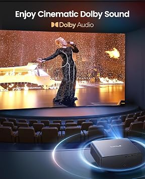 Smart Outdoor Projector with WiFi6 and Bluetooth, 4K Supported Movie Projector, DoIby Audio w/ HDMI ARC, Built-in Apps, AI Auto Focus, Portable Home Proyector P65 (Gray, Standard)