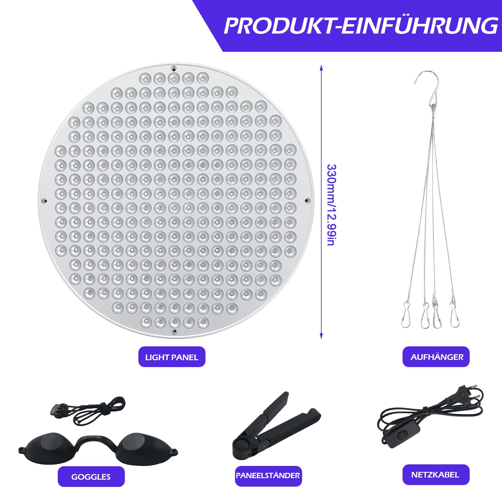 Bräunungslampe Solarium Für Zuhause, 250 LEDs 460NM Tragbare Bräunungslicht für Gesicht und Körper, Round Gesichtsbräuner Sonnenlampe Tageslicht mit Faltbares Ständer und Aufhängbare Haken (Silber)