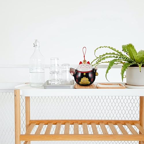 Miniatura 7 de IMIKEYA Contenedor de cereales Hervidor de café hermético Hervidor de té japonés Tarro de cerámica decorativo Tarro de estatua de gato de la suerte