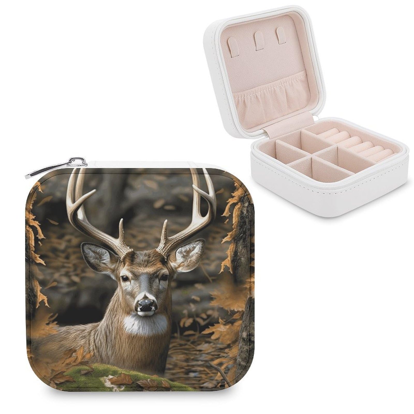 FekiLoot Camouflage Deer Jewelry Case Personalized Leather Jewelry Box Mini Travel Jewelry Case Small Portable Jewelry Organizer for Ring Earrings Necklace Bracelet
