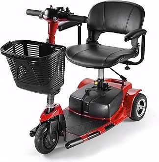 Lightweight Foldable Electric Scooter for Adults, 300 LBS Capacity Portable Mobility Scooter with 15 Miles Range, 8MPH Max Speed - Ideal for Seniors & Commuters (red, Third Wheel)