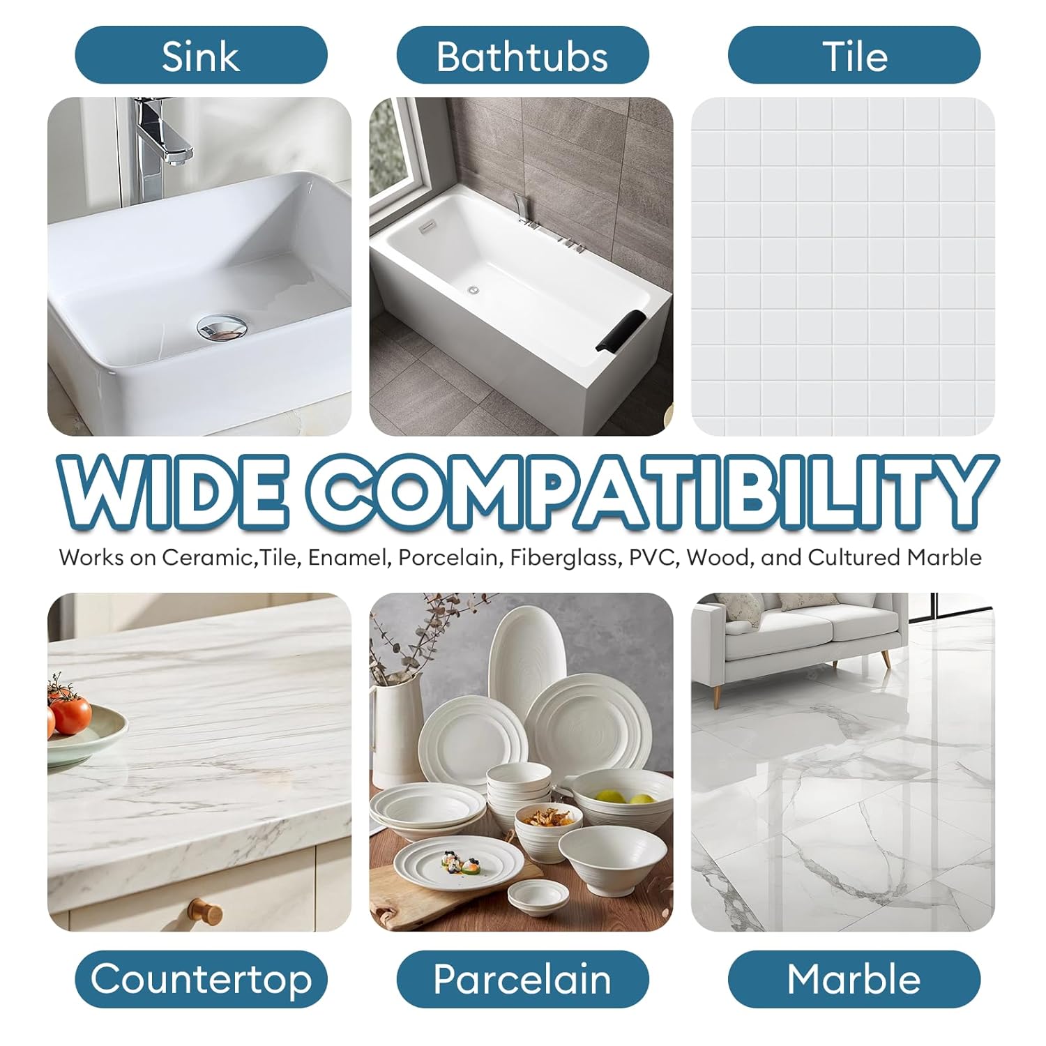 Tub and Tile Paint High-Gloss, Quadence White Touch Up Porcelain Paint Repairs Scratches, Dents, Cracks and Spots on Tile, Porcelain, Acrylic, Enamel, Cast Iron, Bathtub, Sinks and Toilets, 1.23 Fl Oz - Image 6