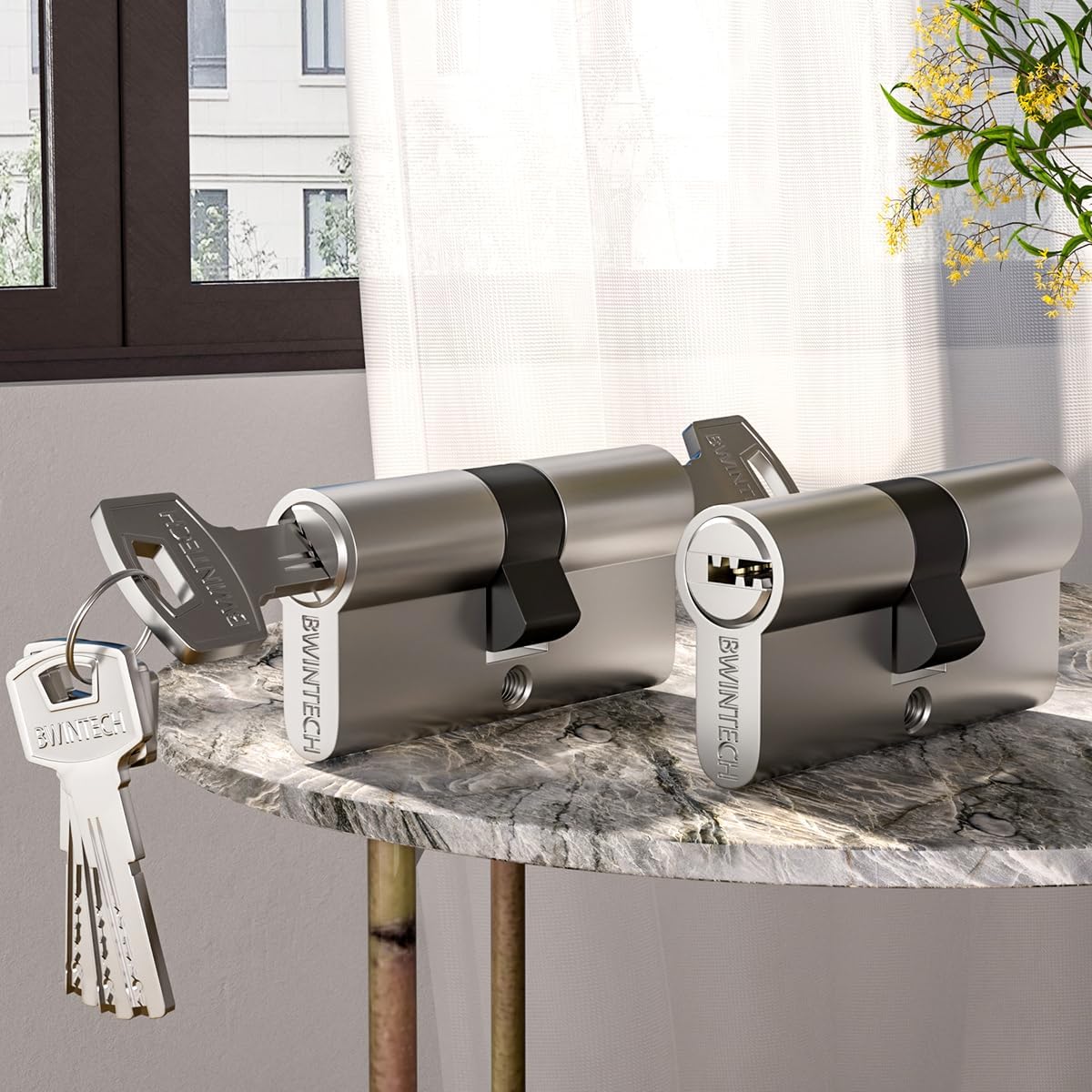 Detailný pohľad na zámok a kľúče Bwintech