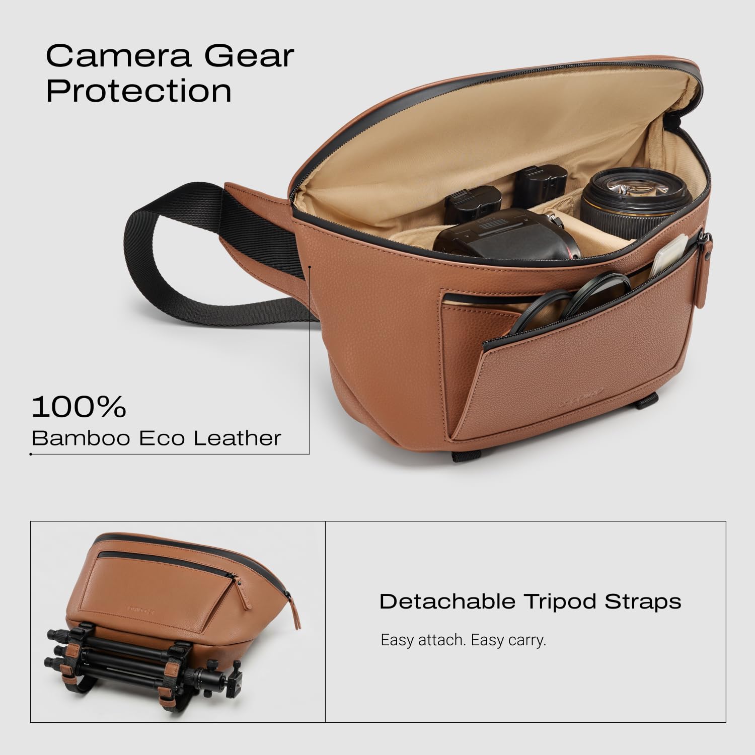 C Coiro Kameratasche Spiegelreflex Wasserdicht, Leder Fototasche für DSLR & Systemkamera, Braun