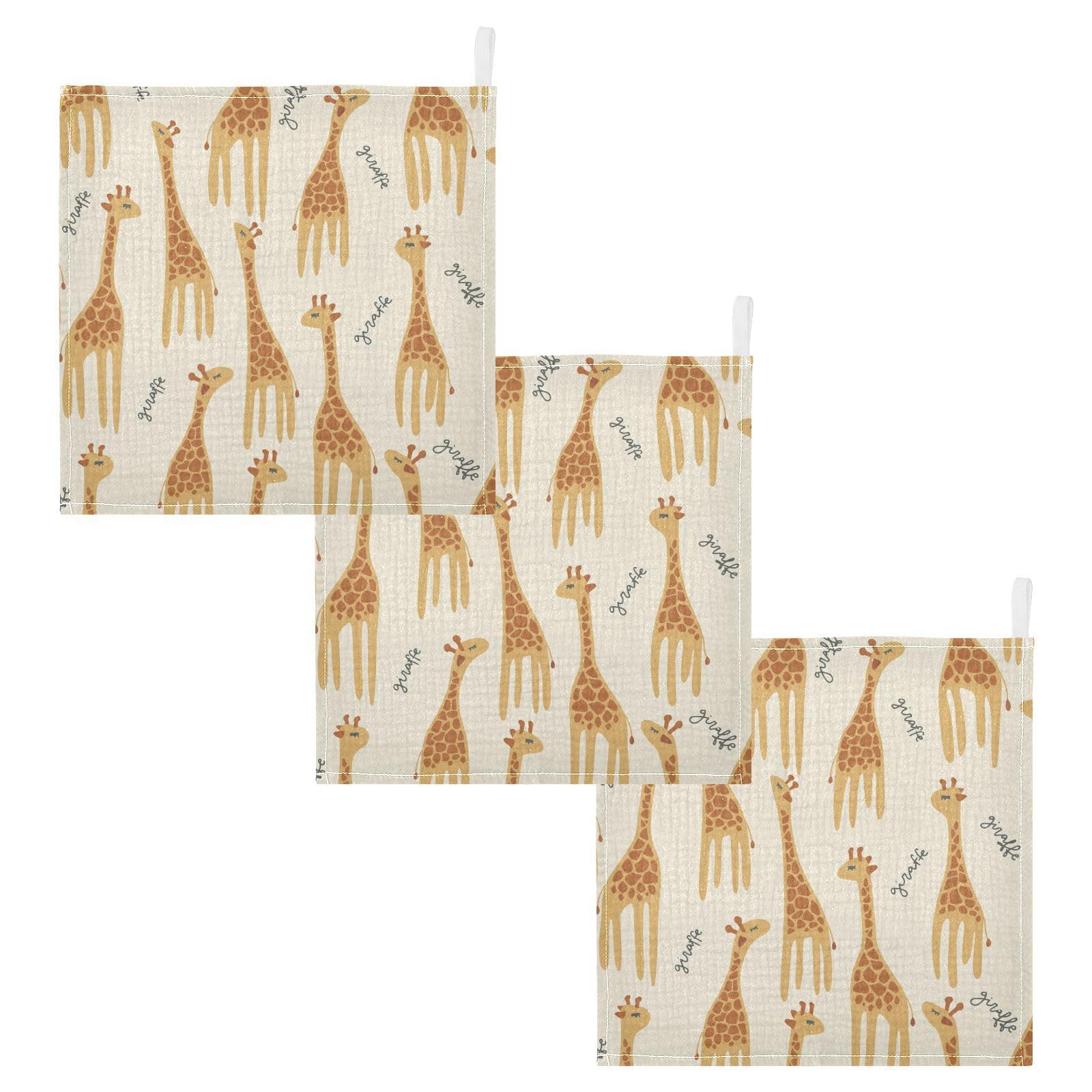 vvfelixl Baby Muslin Washcloths Giraffe Safari Print Baby Burp Cloths Cotton Baby Face Towel for Newborn Infants Boys Girls Soft and Absorbent 11.8 X 11.8In, 3 Pack