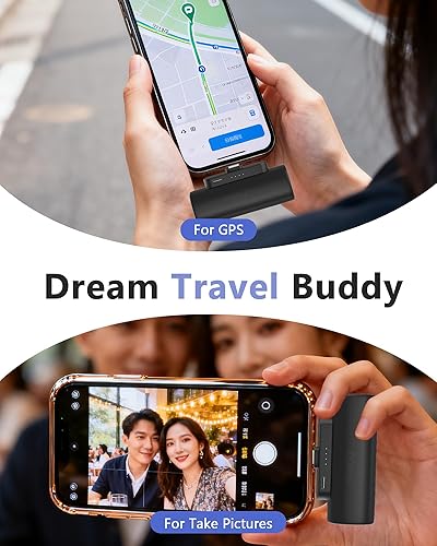 Miniatura 6 de Miady Paquete de 2 mini cargadores portátiles con conector integrado para iPhone 1413, banco de energía pequeño de 5000 mAh, salida de 5 V, 2.1 A,