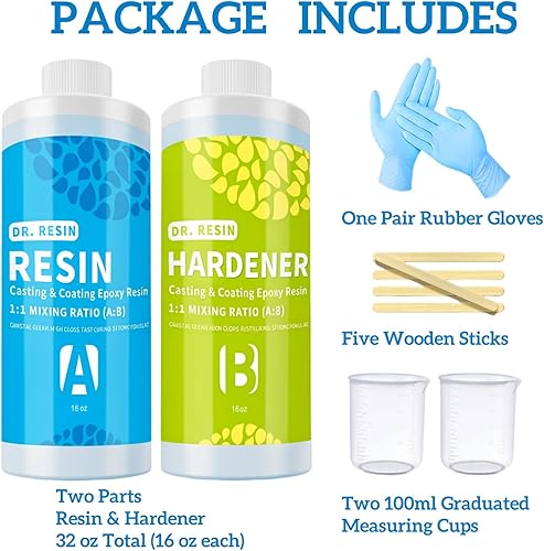 Miniatura 7 de Kit de resina epoxi transparente de 2 partes de 32 onzas para mesa, bar, encimera, madera, apto para alimentos, autonivelante, resina epoxica, juego