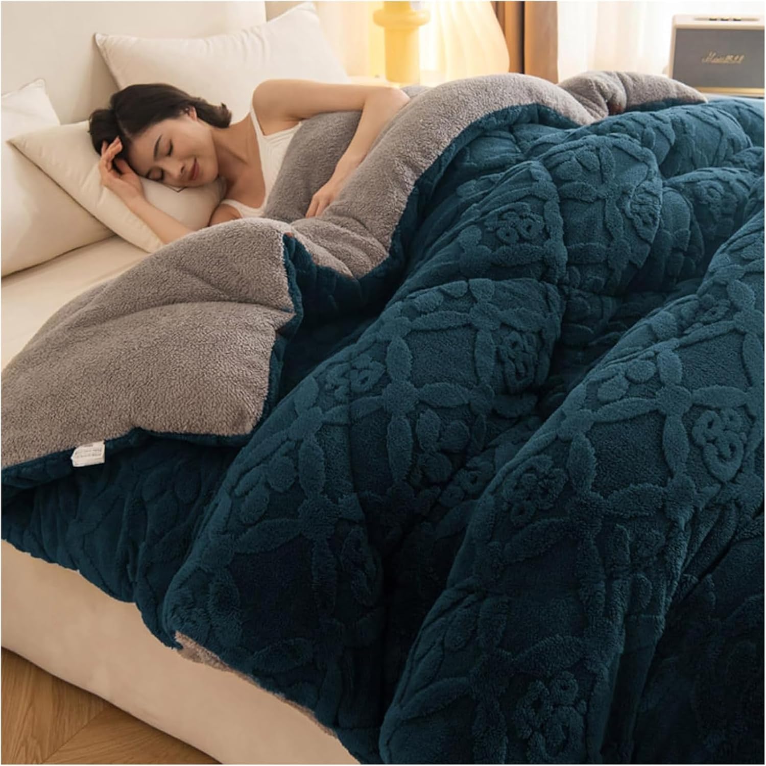 Super Warm Lamb Quilt Winter Blanket, Double-Sided Velvet Quilt Thickened Warm Autumn Spring Plush Comforter Core, Winter Quilt Full Size, sided Quilt for Cold Weather,006,150 * 200cm(3.5kg)