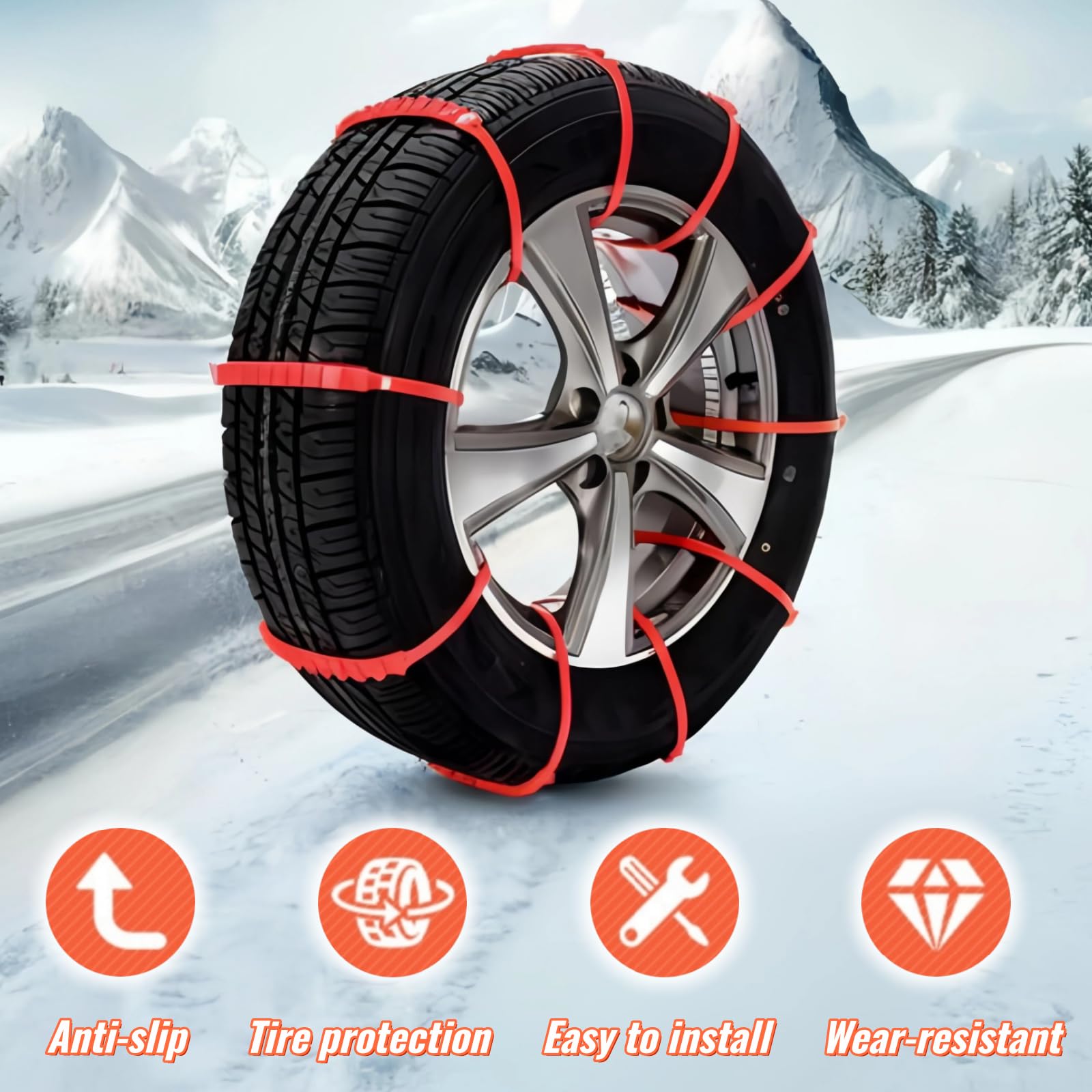 10 Pièces Chaînes Neige Universelles Antidérapantes Nylon, Hiver Pneu Anti-Dérapage Chaînes, Ceinture Pneu Voiture Antidérapante, avec Brosse de Nettoyage, pour SUV, Voiture