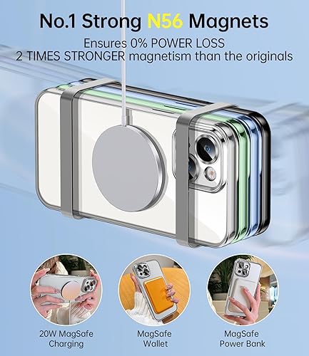 Miniatura 3 de JUESHITUO Funda magnética transparente para 15 con protección completa de la cámara [Imanes N56 fuertes N56] [protección contra caídas de grado