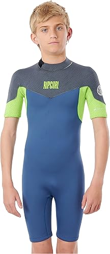 Rip Curl Junior Dawn Patrol - Traje de neopreno corto con cremallera trasera de 0.079in, color azul y gris, fácil de estirar, costuras de neopreno