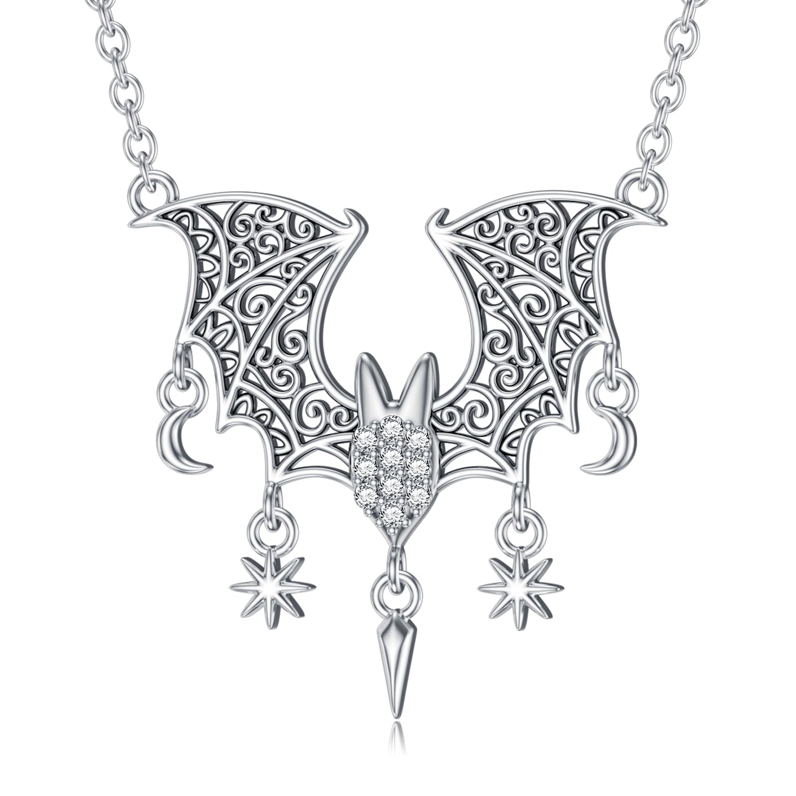 LWXIE Diamond Bat Necklace for Women 925 Sterling Silver Bat Necklaces with Lab Grown Diamond Jewelry Gifts