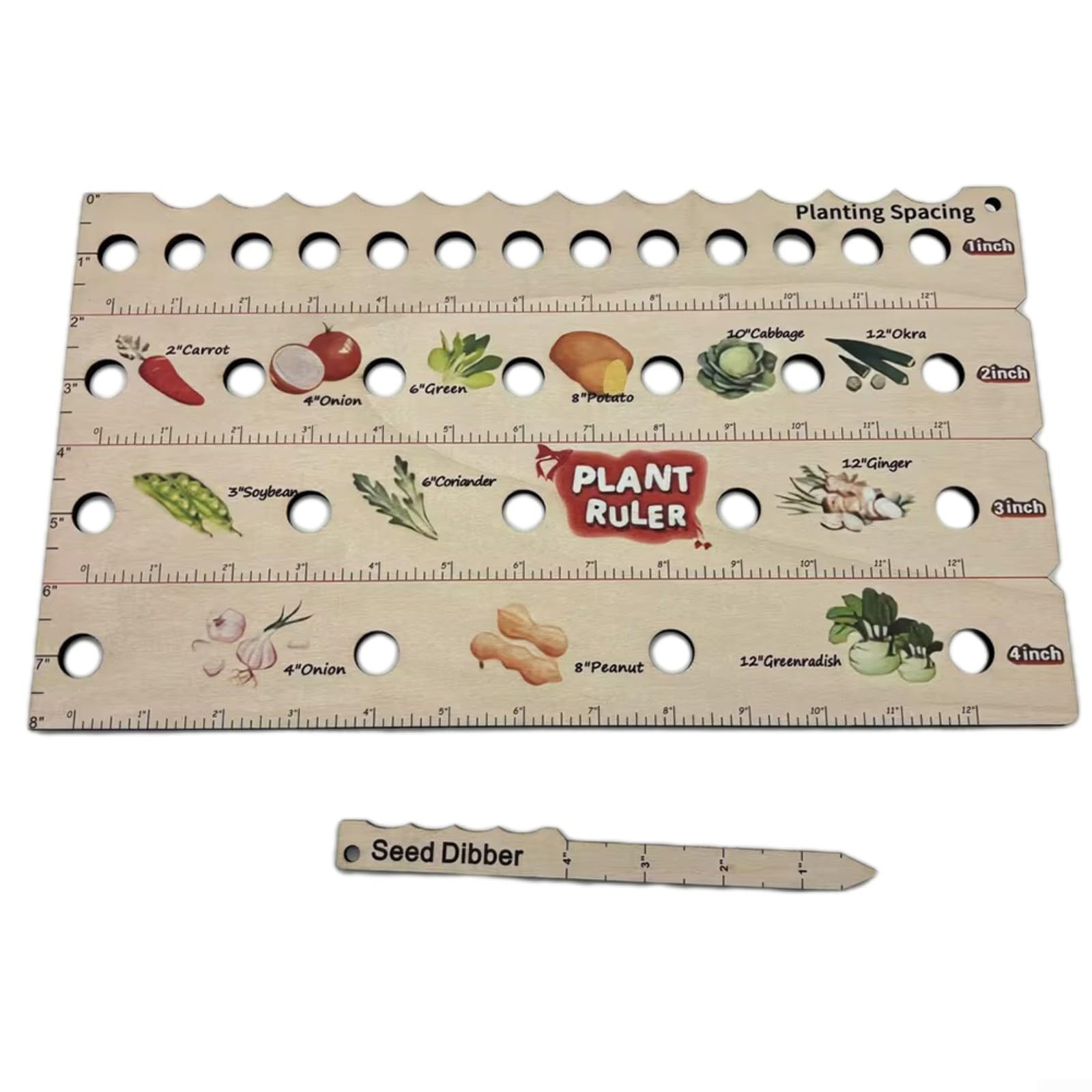 EpheyFIF Gardener Allotment Equipment, Wooden Plant Ruler Plant Tools, With Holes Gardening Tools Spacing-Measurement For Vegetable Garden