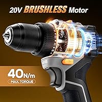 Vista 2 de Juego de taladro de iones de litio inalámbrico sin escobillas de 20 V, diseño compacto, kit de taladro de iones de litio recargable gris, incluye
