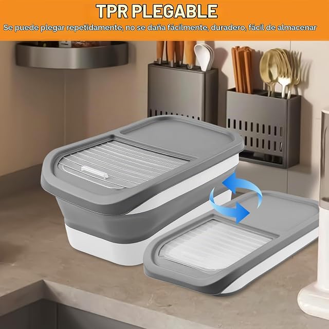 Foto 7 de 7 de Contenedor de Comida para Mascotas,7 kg Cubo Plegable para Pienso de Perro Gato con Taza Medidora,Cuchara,2…