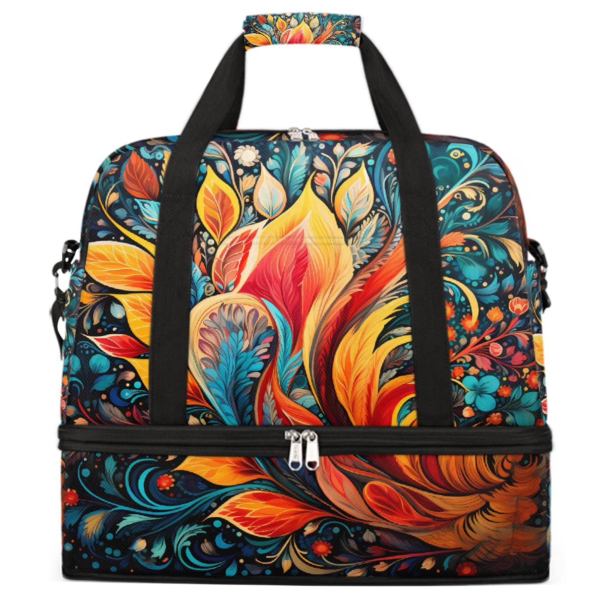 Borsone da viaggio pieghevole con motivo cachemire floreale bohémien, borsa da palestra espandibile con scomparto per scarpe, borsa da weekend di grande capacità, borsa da viaggio, sport, viaggi