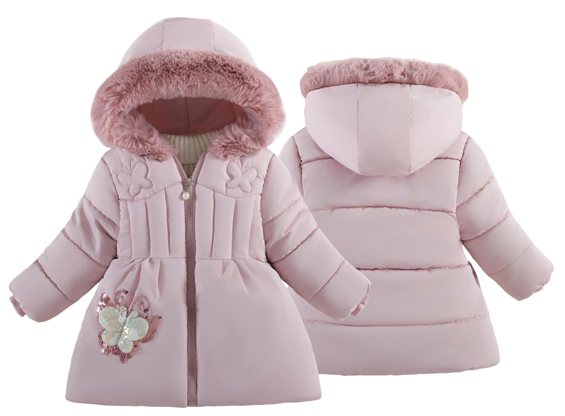 SEAUR Manteaux d'Hiver à Capuche pour Fille Mi-Long Parka Épaisse Veste Matelassée Enfant Doudoune à Nœud Blouson Chaud Zippé avec Poches 1-5 Ans