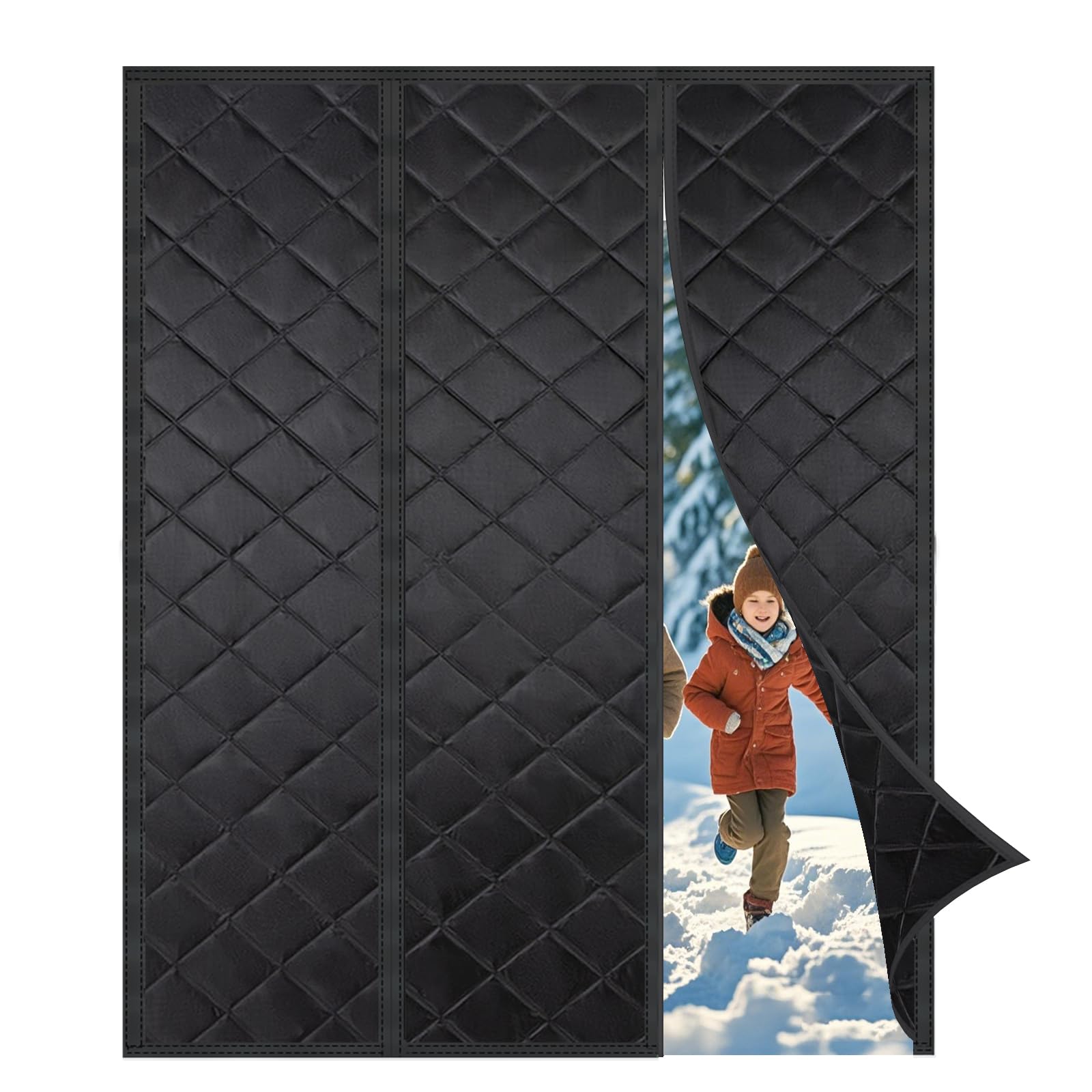 Tenda termica isolante per porta, 190 x 280 cm, con copertura magnetica, antivento e impermeabile, per porta d'ingresso, camera da letto e cucina, soluzione a risparmio energetico nera