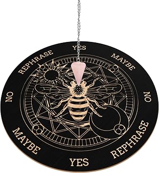 لوحة البندول الخشبية 7.9 بوصة Bee Magic Circle Witch Dowsing Divination Planchette Board لوحة الرسائل الميتافيزيقية مع قلادة كريستال شفاء للمبتدئين ، Witchcraft Altar   