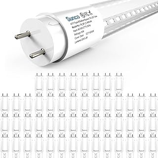 Sunco 50 Pack T8 LED Bulbs 4 Foot, Tube Light Bulbs Ballast Bypass, 48 Inch Fluorescent Replacement, 2200 LM, 18W, 6000K Daylight Deluxe, Single Ended Power, Type B, Clear Lens UL