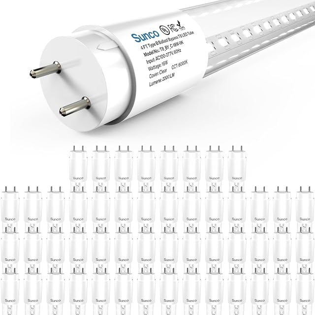 Sunco 50 Pack T8 LED Bulbs 4 Foot Tube Light Bulbs Ballast Bypass 48 Inch Fluorescent Replacement 2200