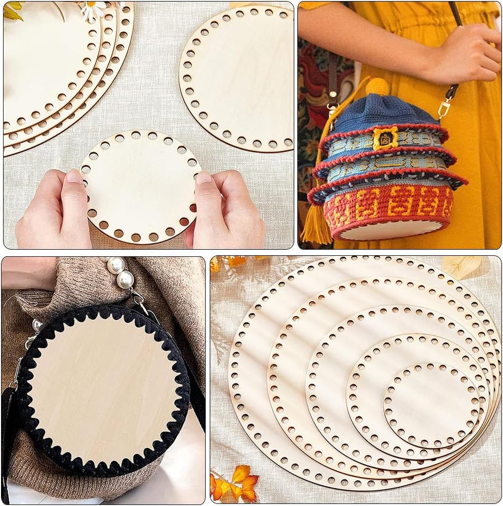 VICASKY 5pcs Wooden Crochet Bag Bottom Round Circle Crochet Basket Wood Base Blank Wooden Basket Bottoms Shaper for DIY Basket Weaving Crochet Supplies