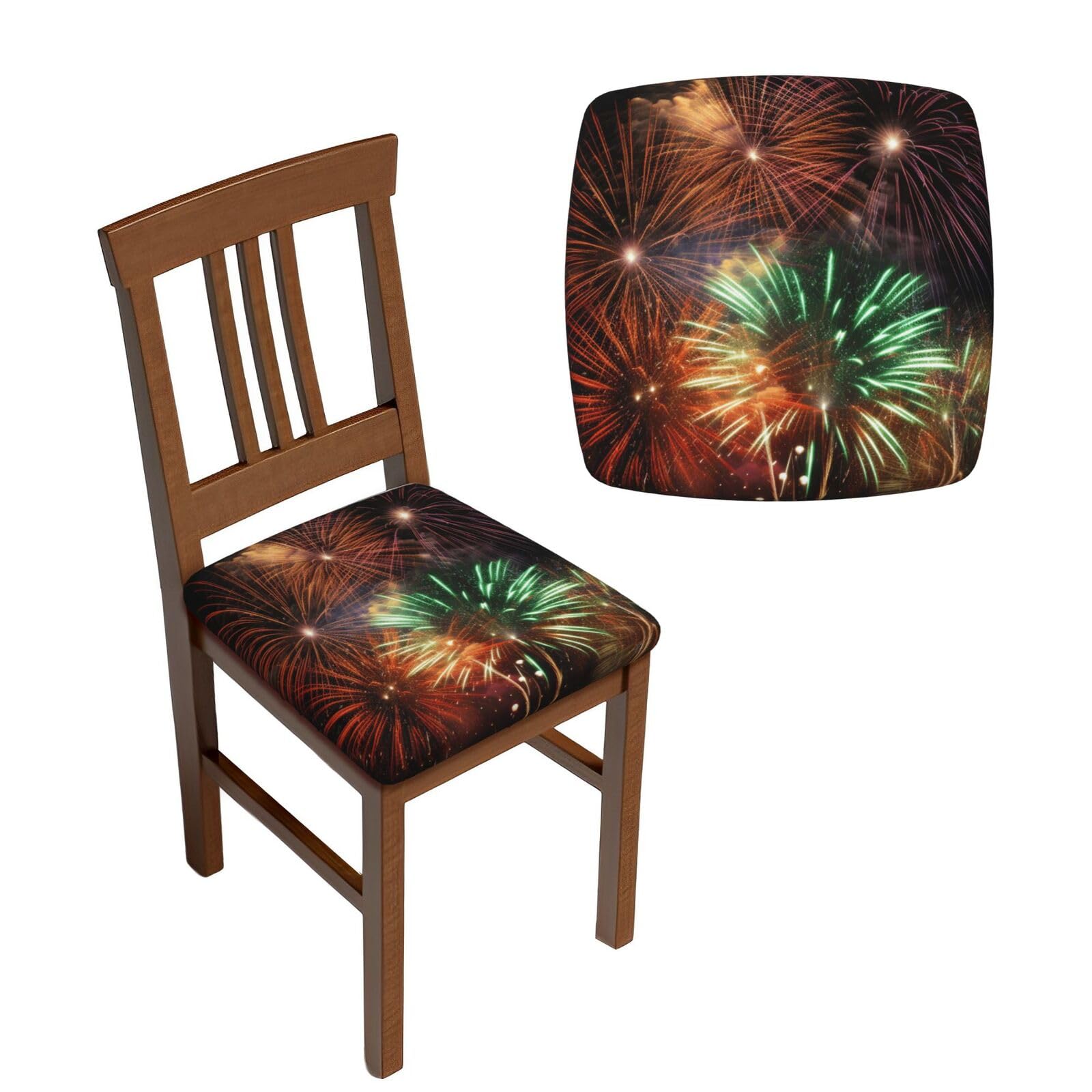 FodPand 2PCS Dining Chair Covers for Dining Room Splendid Fireworks Chair Seat Cover Stretch Parsons Chair Slipcover Removable Washable Seat Cushion Slipcovers Cover for Kitchen Office