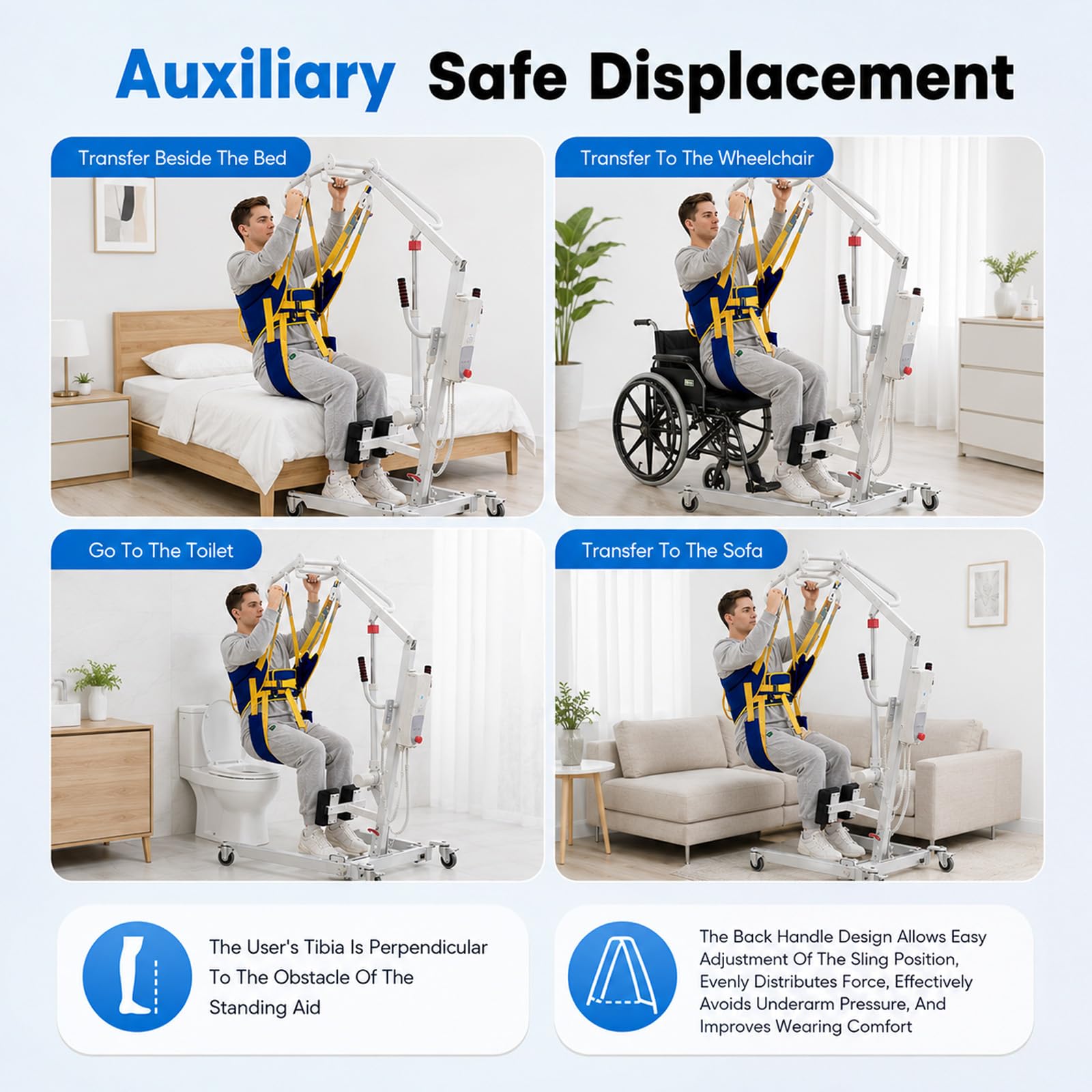 Sangles De Levage Pour Patients, Aide Au Transfert Sangle De Levage Assistée Hauteur Réglable Sur 3 Positions Poids Maximal 230 Kg Compatible Avec La Plupart Des Aides à La Mobilité (M)