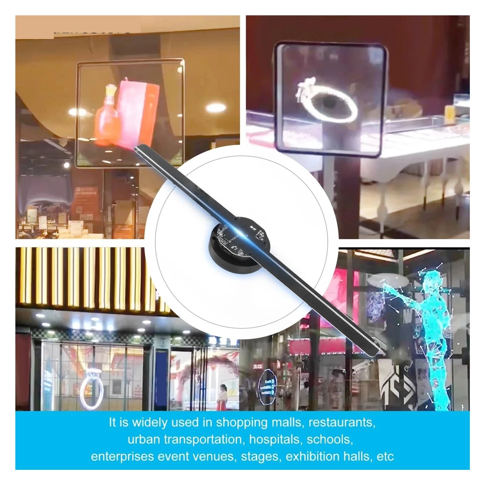 3D-Hologramm-Ventilator, 40CM 224Pcs LED WiFi 3D Or Licht Hologramm Or PC Control Holographische Fan Logo Werbung Remote Player