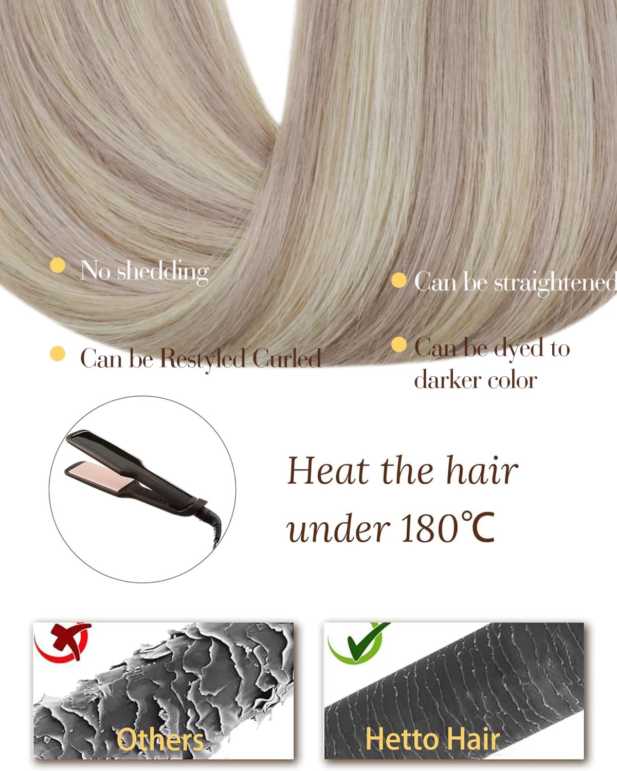 Hetto Weft Hair Extensions Real Human Hair Ash Blonde Highlights Light Blonde 18 Inch 100g - Salon Weft Hair Extensions Sew in Human Hair Wefts Hand-Tied, Durable for Full Head Styling #18/613 — view 5