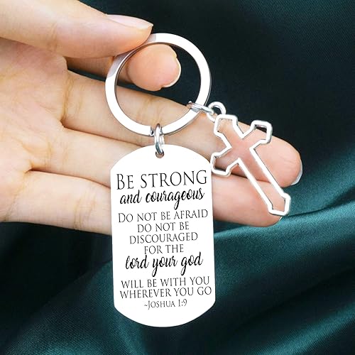 Miniatura 5 de Llavero con versículo bíblico con texto en inglés "Be Strong And Courageous", para hombres y mujeres, regalos religiosos para familiares y amigos,