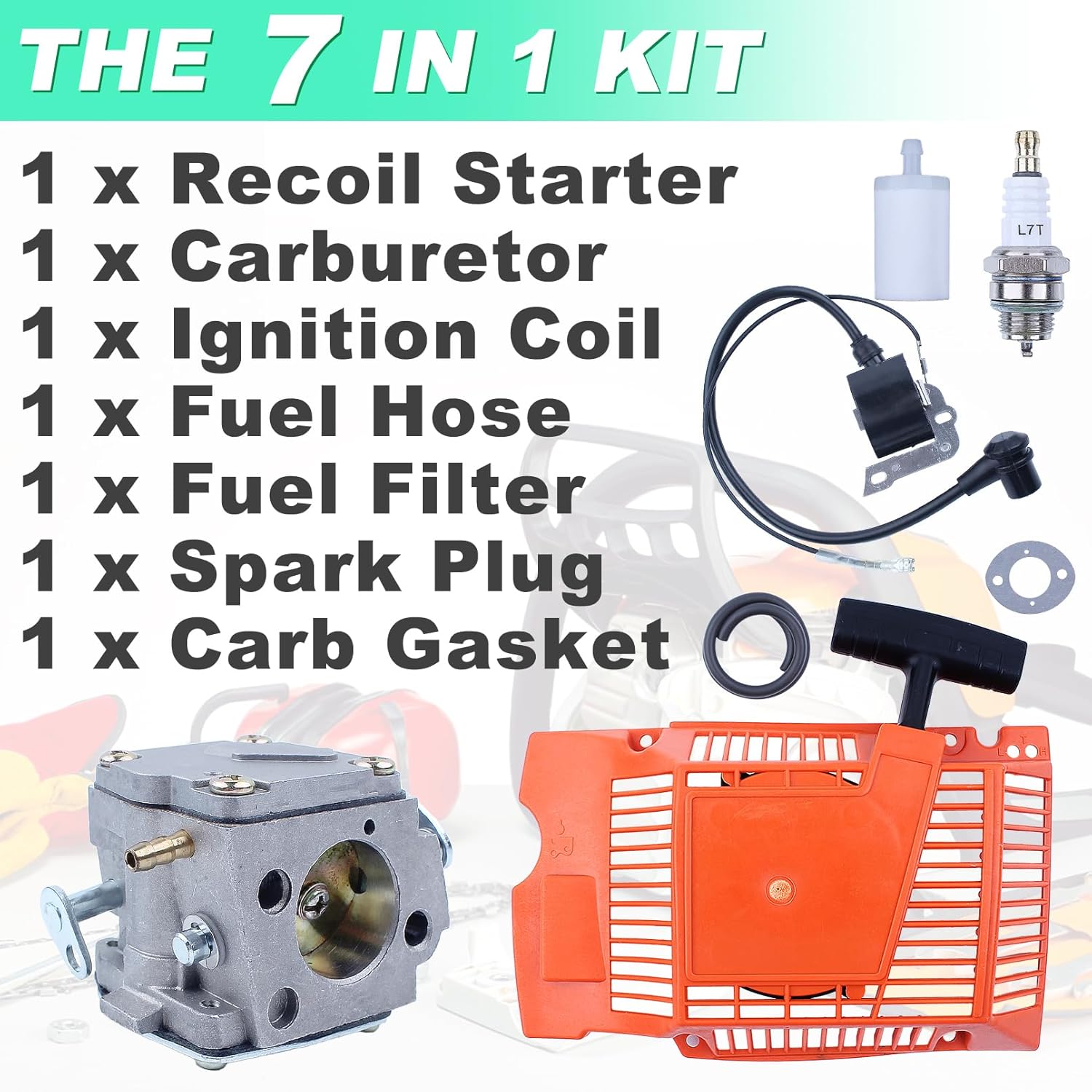 Recoil Starter Chainsaw Carburetor Ignition Coil Kit for HUSQVARNA 268 266 272 272XP with Fuel Hose Filter, Spark Plug, Fuel Filter, Carb Gasket, Replacement Parts for 503102405, 503615571, 503901401