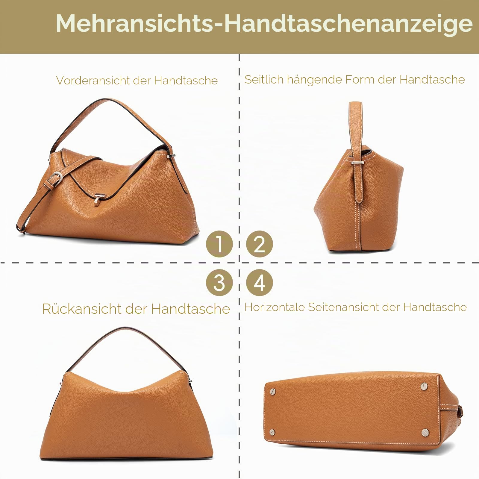 Umhängetasche aus Leder für Damen, mehrere Fächer für Alltag und Reisen