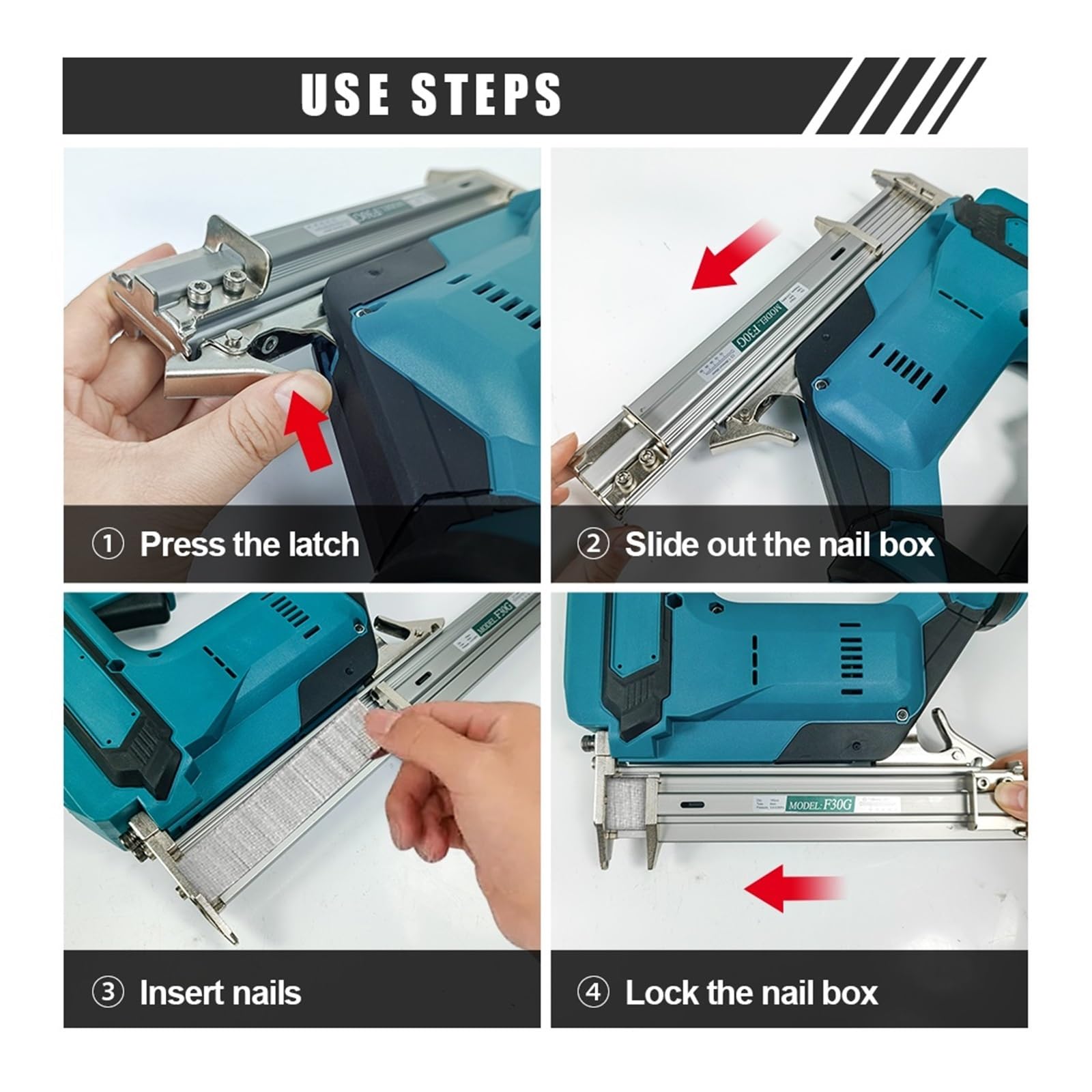 Senza Spazzole F30 Pistola Sparachiodi Elettrica Cucitrice Chiodatrice Lavorazione del Legno Compatibile con Batteria 18V