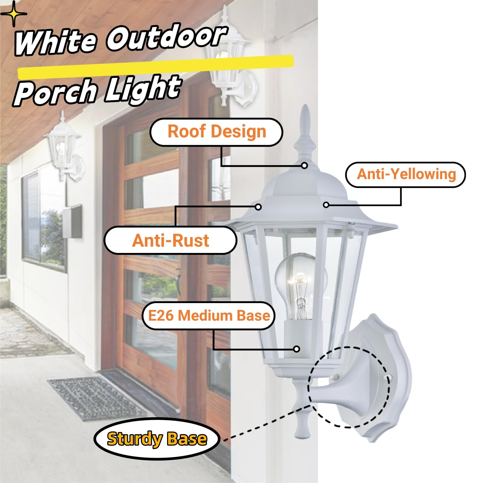 WISBEAM Lanterna da parete per esterni, applique da parete come lampada da portico, base E26 60W Max, alloggiamento in metallo più vetro, posizione bagnata, certificazione ETL, lampadine non incluse