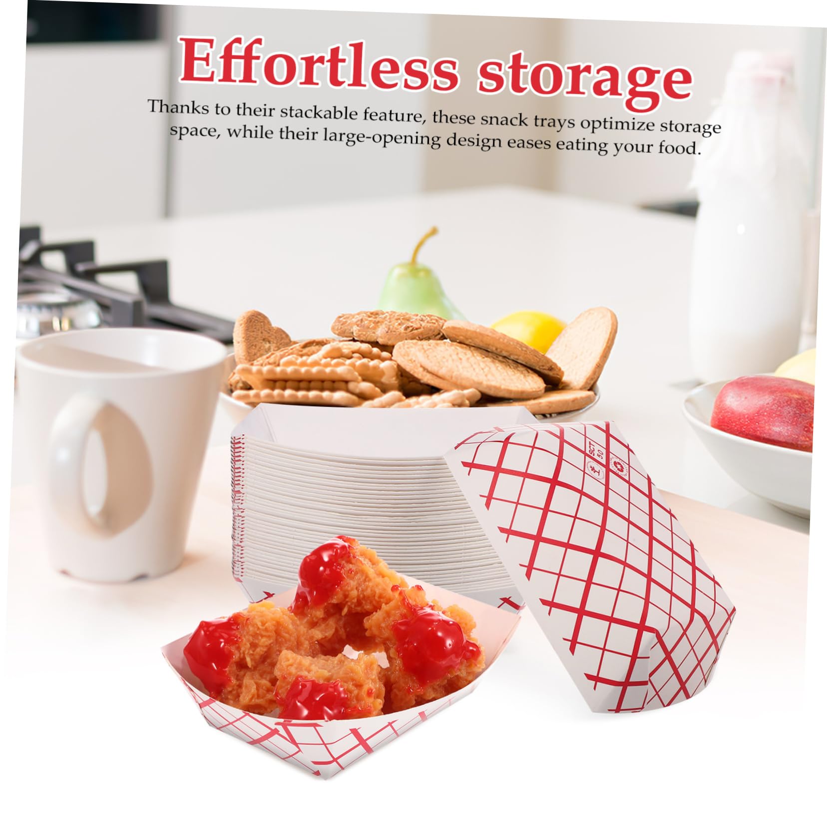 DECHOUS 200Pcs Checkered Paper Food Trays Stylish Carnival Snack Holders for Fries Hot Dogs More Capacity Stackable Design for Events Everyday Use