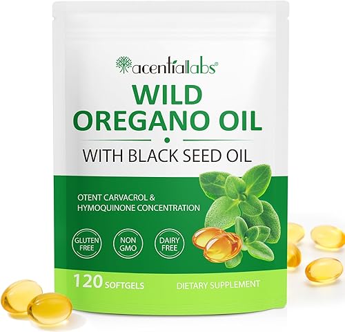 Aceite de orégano con aceite de semilla negra, aceite de cápsulas blandas de orégano 6000 mg, 2 en 1 formulado con aceite de semilla negra de 200