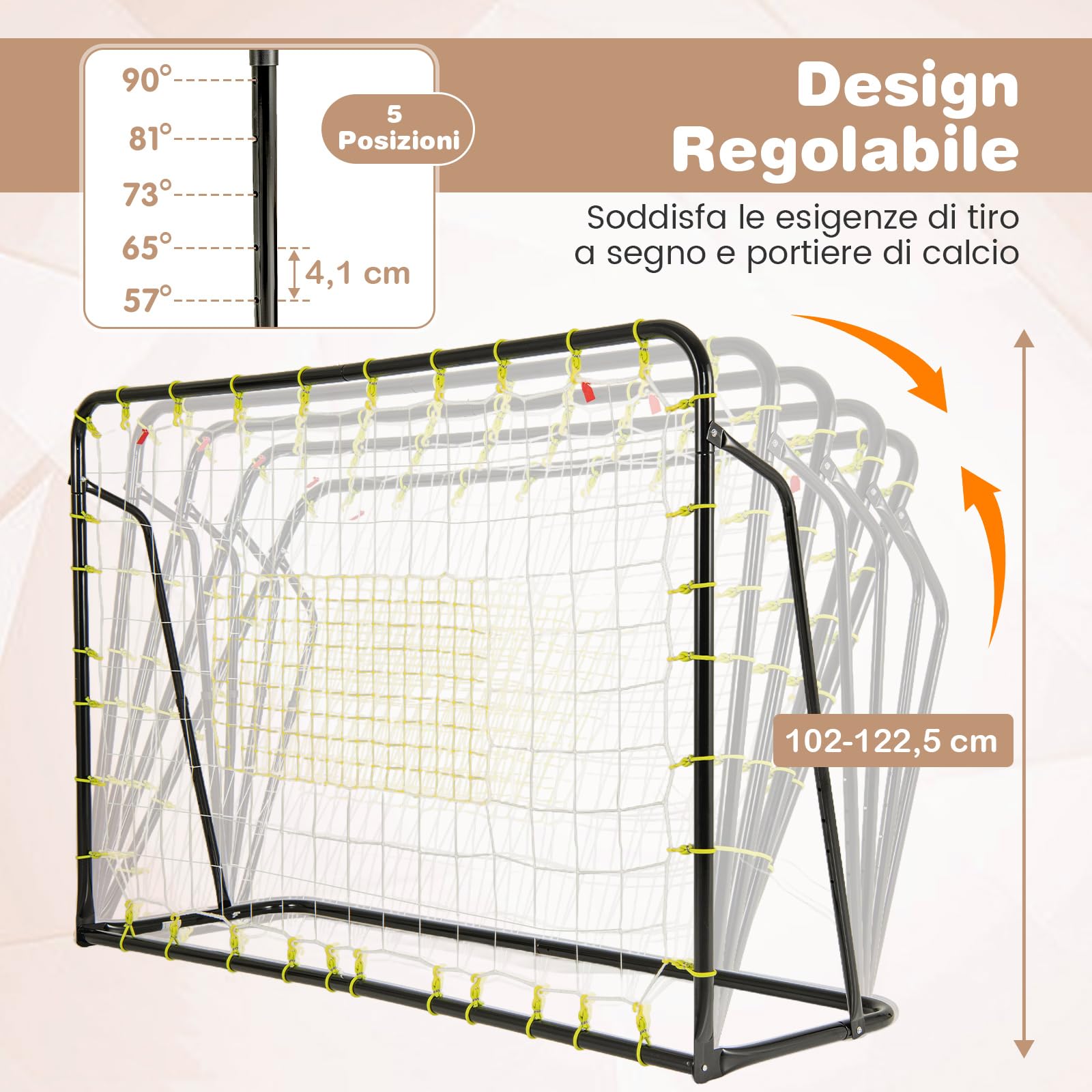 COSTWAY Porta da Calcio da Giardino, 2 in 1 Rete Rimbalzo Calcio Regolabile in 5 Angolazioni con Struttura in Metallo Zincato, Rete in PE, 4 Viti e 4 Picchetti, per Bambini e Ragazzi