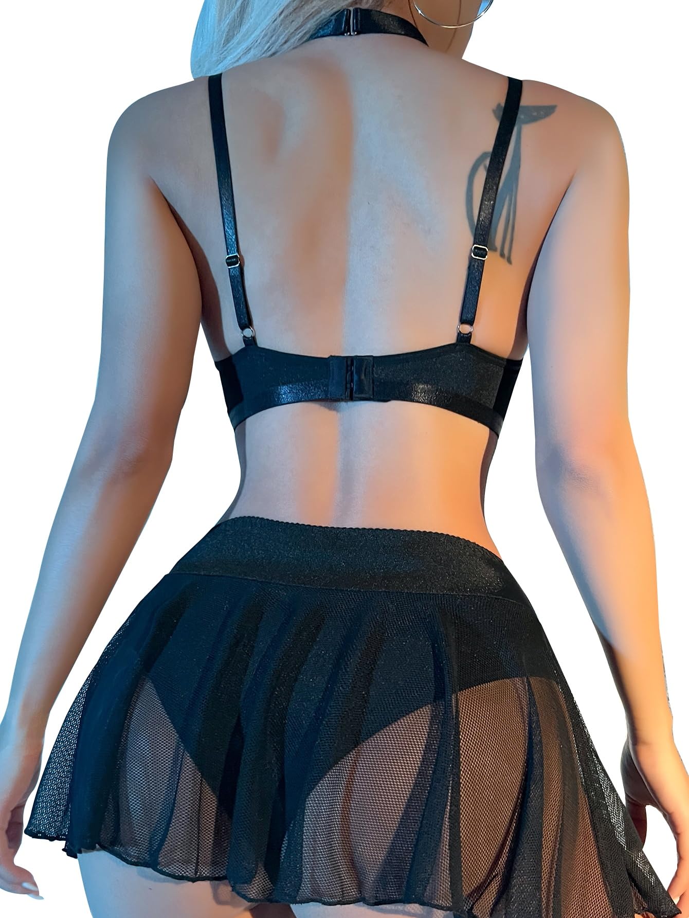 GXNRHG Seksowna pończocha kabaretki Chocker Strappy fiszbiny O-ring spódnica damska komplet bielizny 5 sztuk