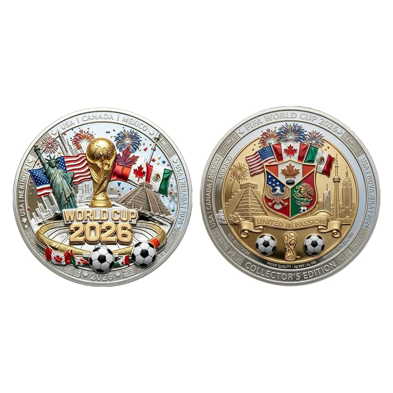 Moneda Conmemorativa del Mundial 2026, Moneda de Metal de Doble Cara, Ideal para Exhibir, como Accesorio de Escritorio o como Regalo de Recuerdo, para Aficionados y Coleccionistas de Fútbol (1 pc)